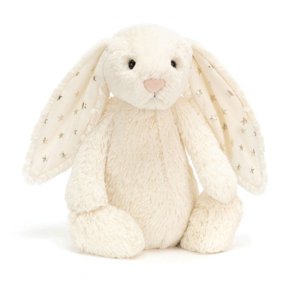 White plush bunny with star pattern on a white background