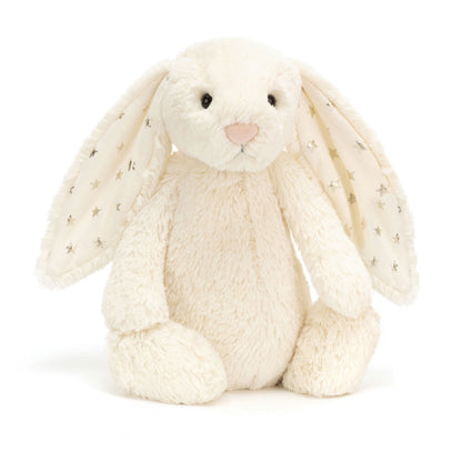 White plush bunny with star pattern on a white background