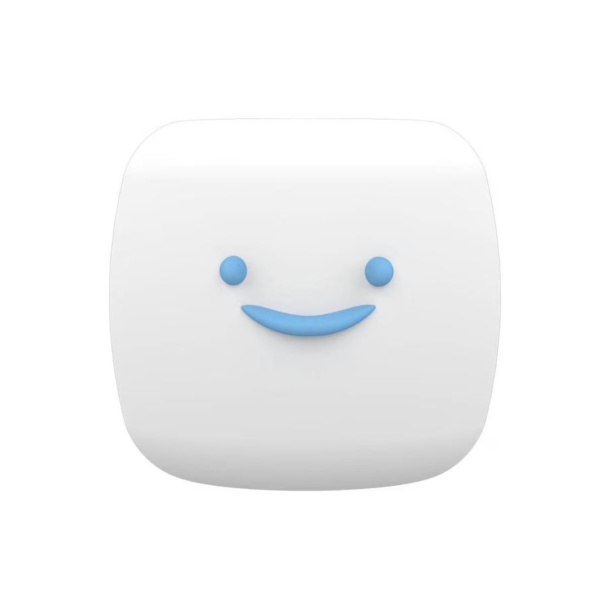 White square with blue smiley face on a white background