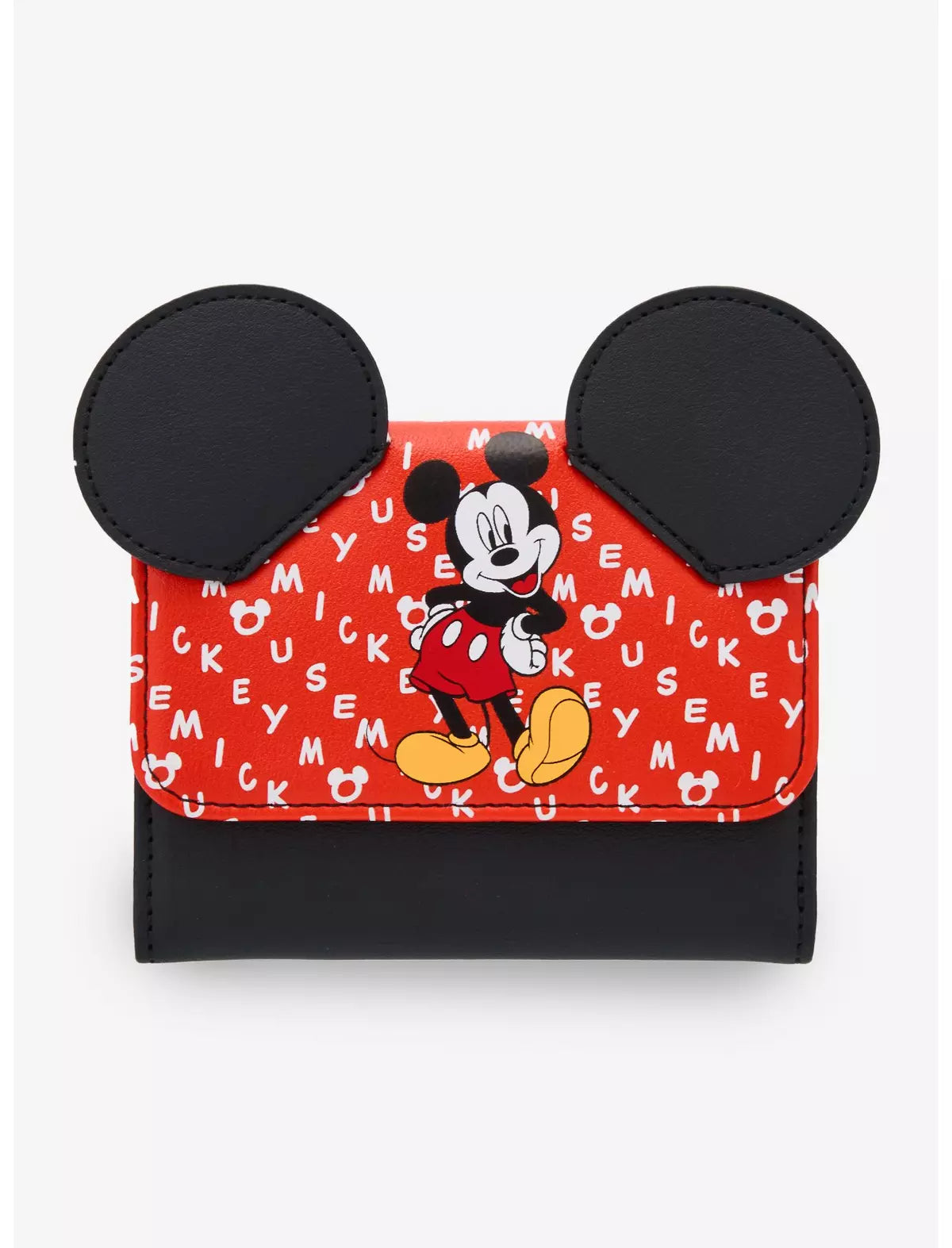 Cardholder with Mickey Mouse design and text on a white background