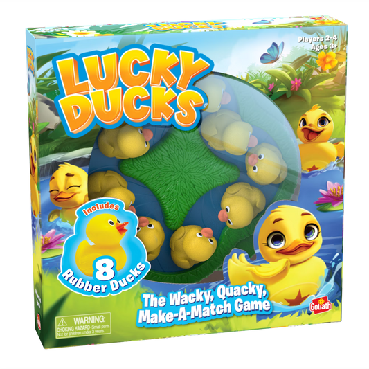 Box of 'Lucky Ducks' game with rubber ducks and colorful packaging