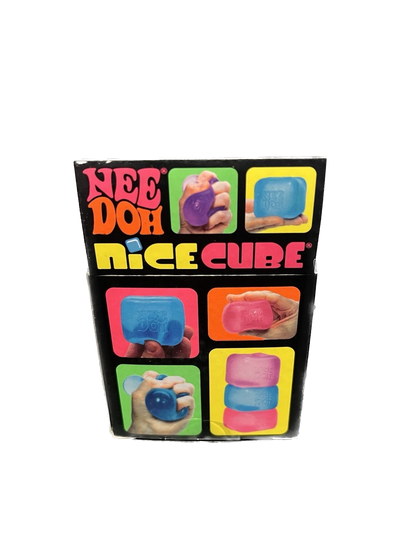 Packaging of Nee Doh Nice Cube with colorful illustrations on a white background