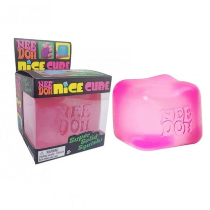 Pink 'Nee Doh Nice Cube' with packaging on a white background