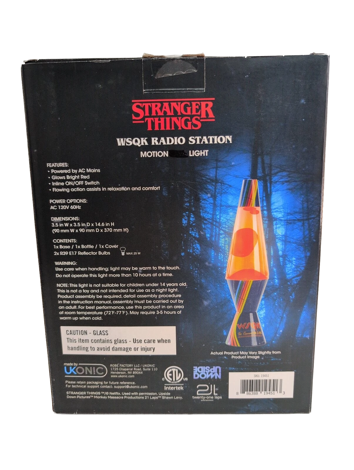 Back of a Stranger Things WSQK Radio Station with lava lamp design