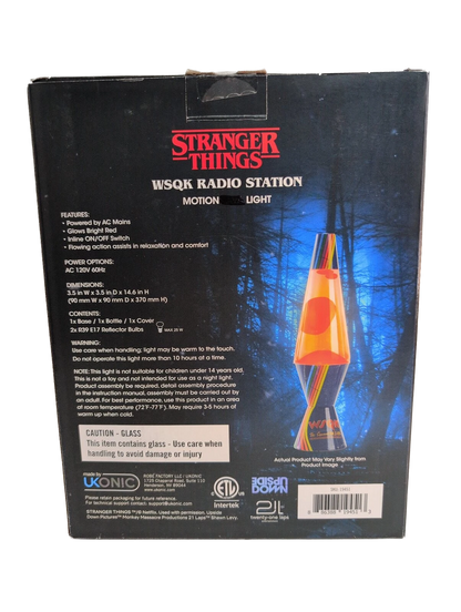 Back of a Stranger Things WSQK Radio Station with lava lamp design