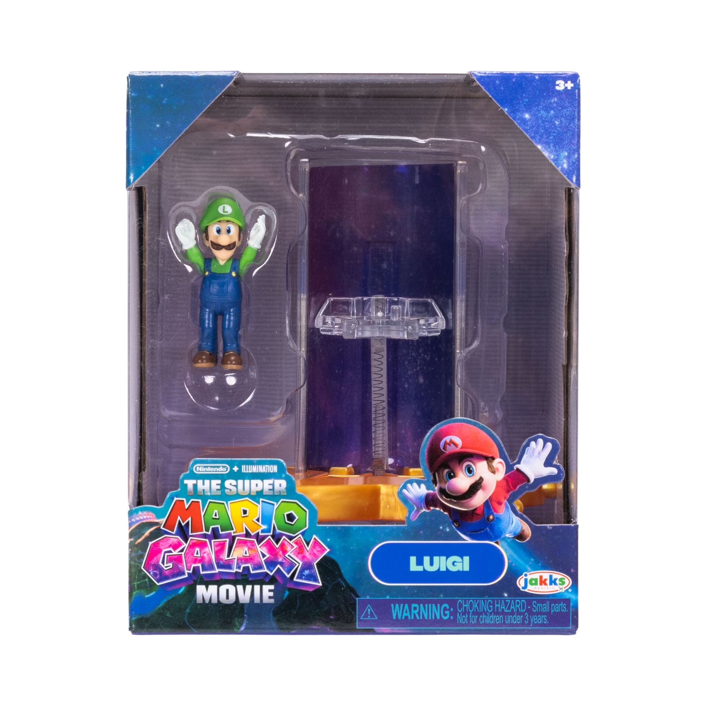 Luigi figure in packaging from 'The Super Mario Galaxy Movie' with Jakks Pacific branding.