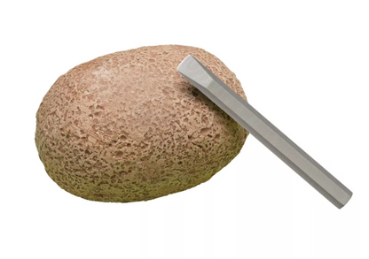 Konjac sponge with a metal tool on a white background