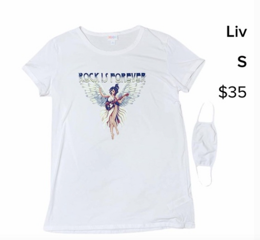 Lularoe Liv Rock and Roll Graphic Tee w/ Face Mask