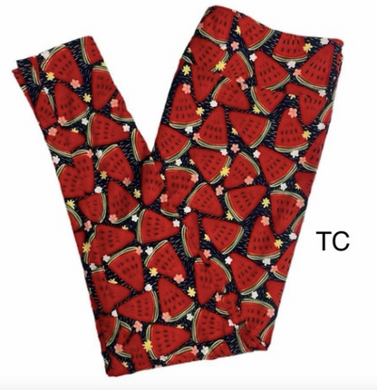 Leggings with red watermelon pattern on a white background