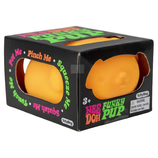 Boxed NEGO DOH FUNKY PUP toy with colorful text on a gray background