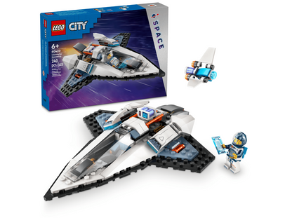 LEGO City Space set box, assembled white and gray spaceship, a small blue-and-white vehicle, and a minifigure on a clean white background.