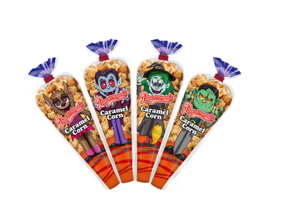Popcornopolis | Halloween Monster Caramel Corn | 4-Pack Mini Cones | Arrives Sept 24