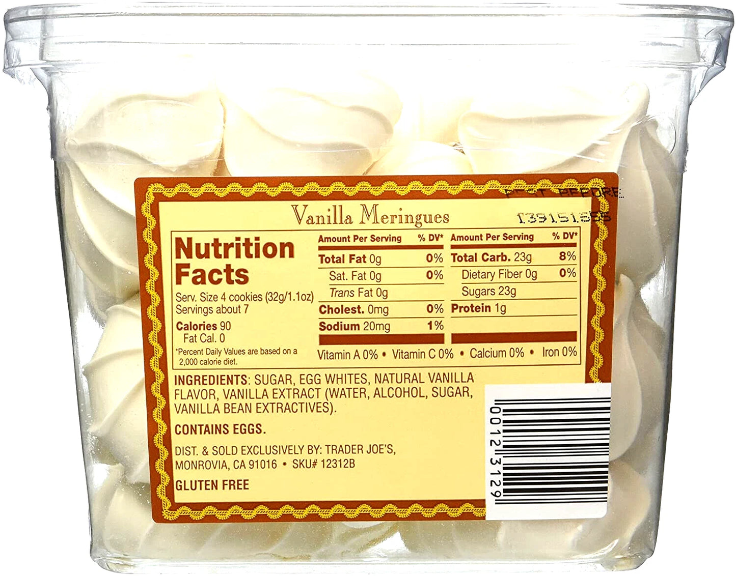 Trader Joe's Vanilla Meringue Cookies - Pack of 4 Tubs (31.04 oz Each)