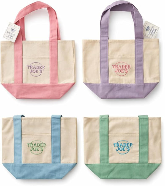 Mini Canvas Tote Bags | Set of 4 | Pink, Purple, Blue, Mint