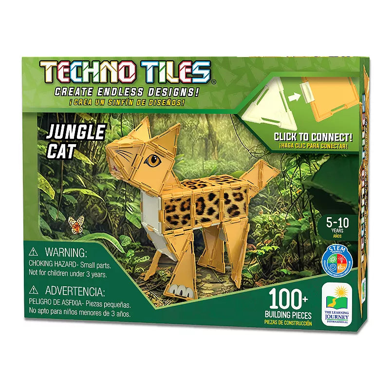 Techno Tiles Jungle Cat building set packaging with jungle-themed design