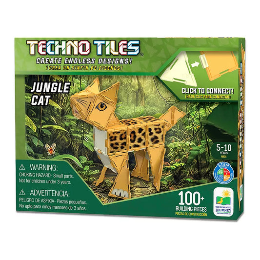 Techno Tiles Jungle Cat building set packaging with jungle-themed design