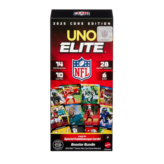 Mattel | UNO Elite NFL Booster Set | 140 Elite Action Collector Cards 2025