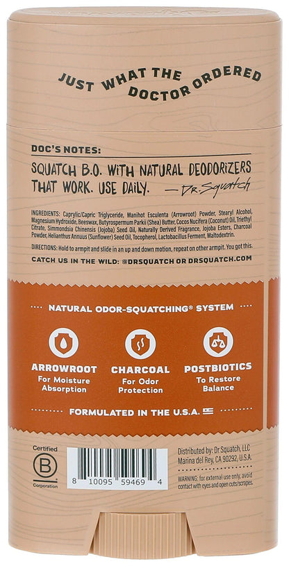 Dr. Squatch Wood Barrel Bourbon Natural Deodorant for Men - 2.65 oz | Aluminum-Free