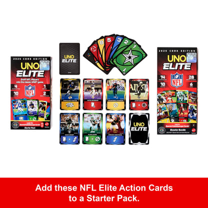 Mattel | UNO Elite NFL Booster Set | 140 Elite Action Collector Cards 2025