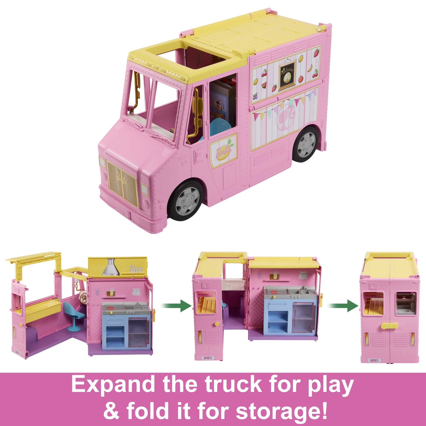 Barbie Lemonade Truck Playset with Prep & Dining Areas, 25 Pieces