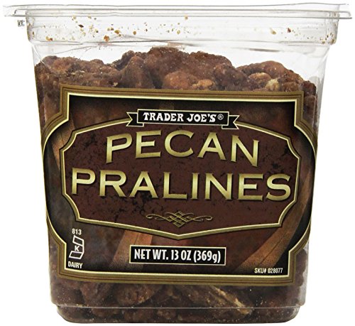 Container of Trader Joe's Pecan Pralines on a white background
