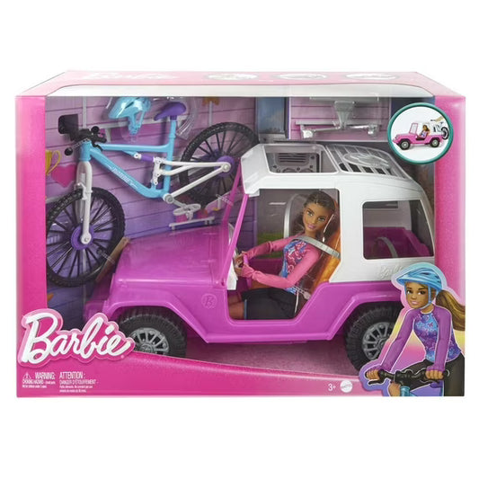 Mattel | Barbie | Mountain Bike & Pink Jeep Bundle | Doll, Bike Rack & Helmet