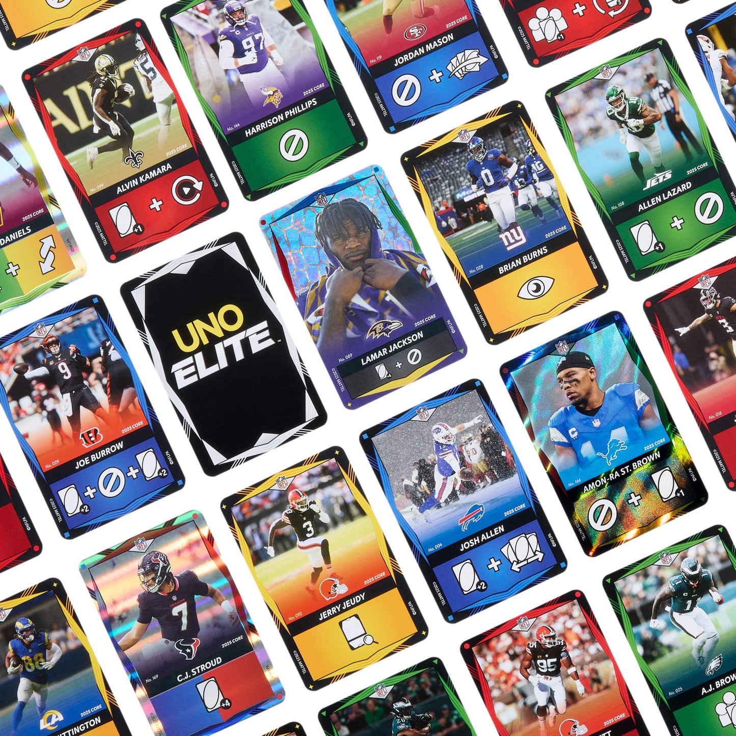 Mattel | UNO Elite NFL Booster Set | 140 Elite Action Collector Cards 2025