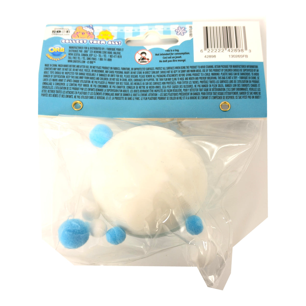 ORB Taba-licious Winter Wonders squishy, Snowman Snowball style, back of package