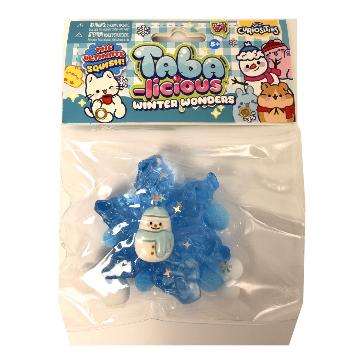 ORB Taba-licious Winter Wonders squishy, Snowman Snowflake style, front of package