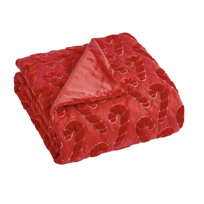 Holiday embroidered faux fur throw, Candy Cane style, folded