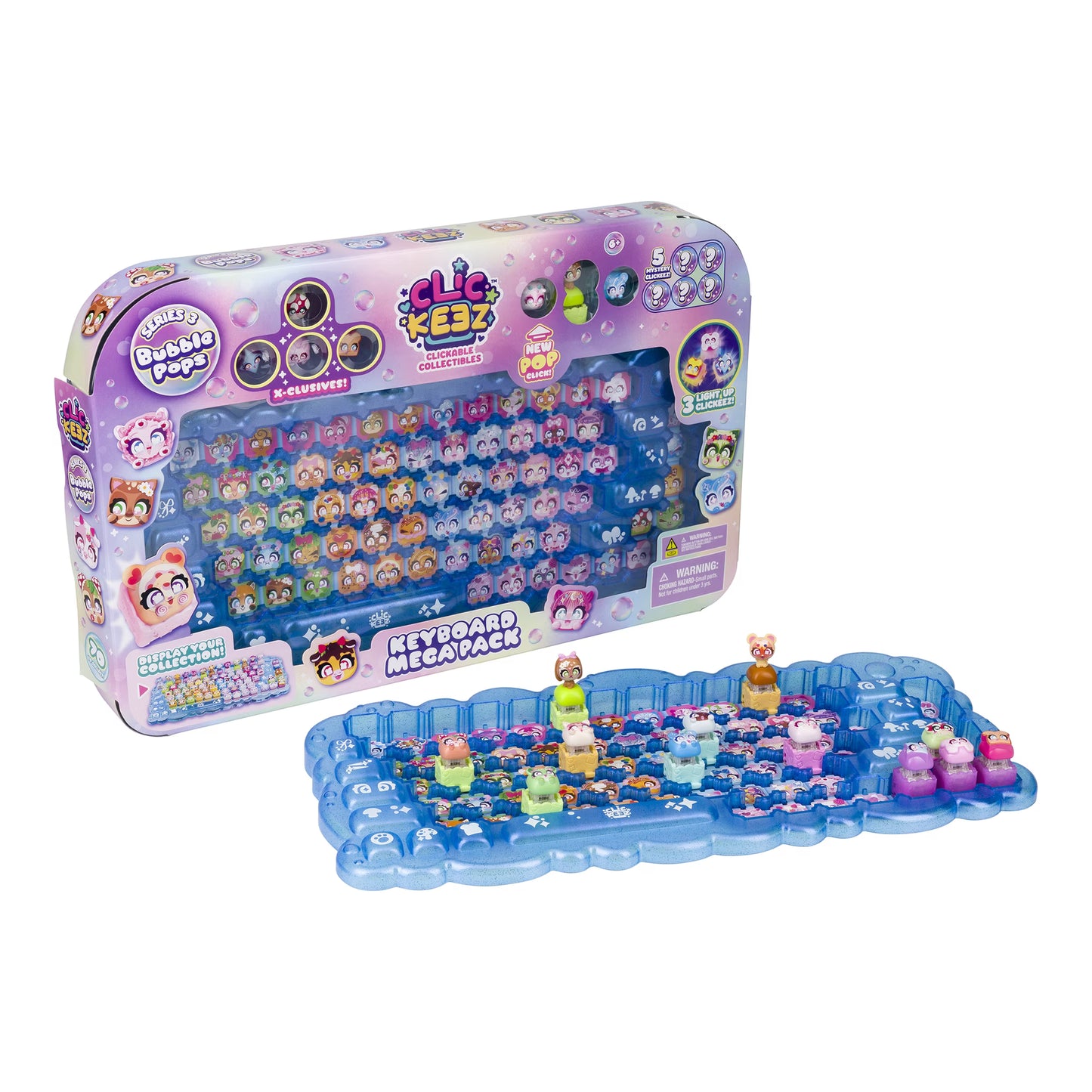 Alicot Kiz Pets Keyboard Mini Pack toy set, showing the retail packaging box and the blue keyboard-shaped tray filled with small colorful pet figures, on a plain white background.