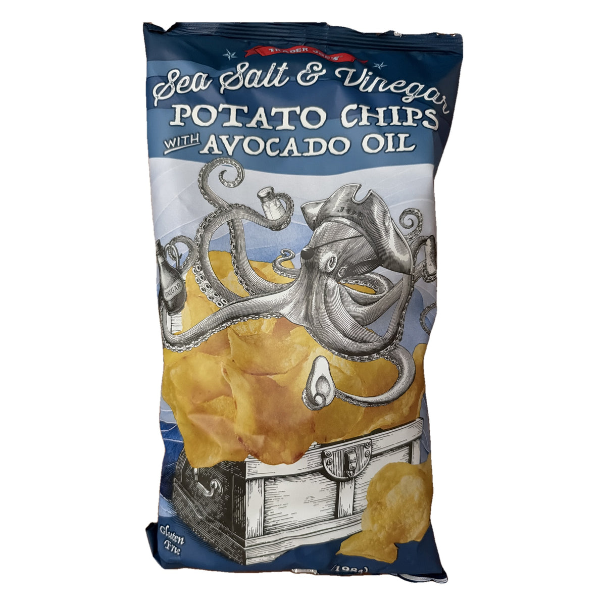 Trader Joe's Sea Salt & Vinegar Potato Chips with Avocado Oil 7 oz bag, front