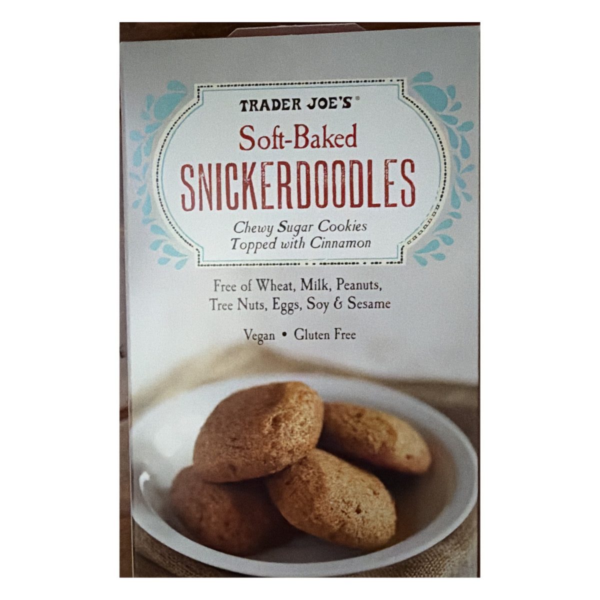 Trader Joe's Soft-Baked Snickerdoodles box, front angle