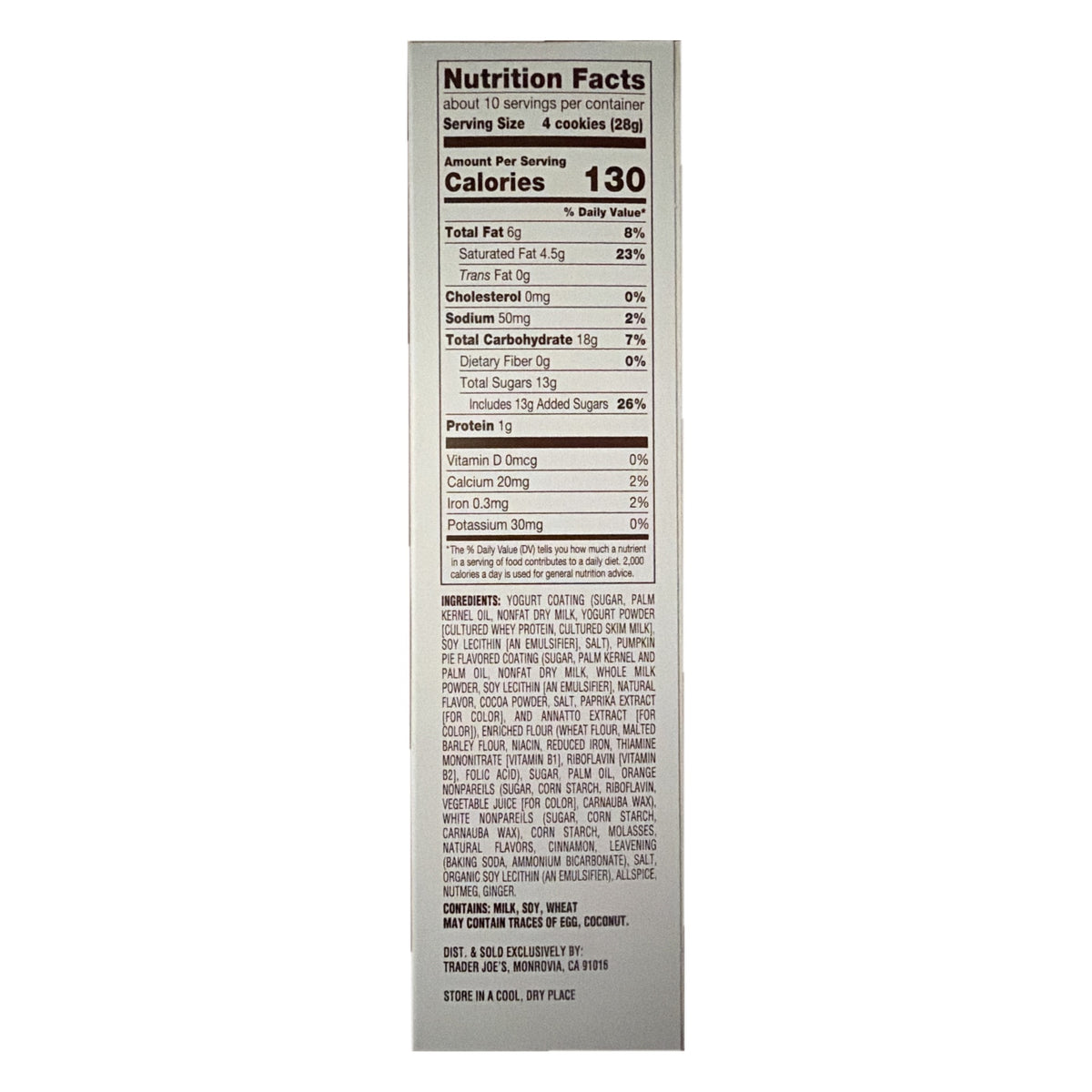 Trader Joe's Petite Pumpkin Spice Cookies nutrition facts and ingredients