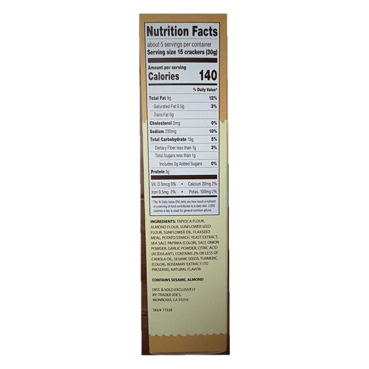 Trader Joe's Savory Squares nutrition facts and ingredients