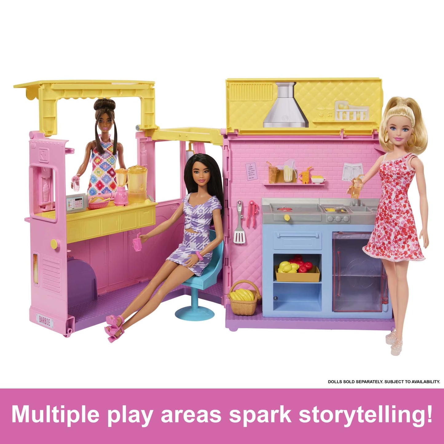 Barbie Lemonade Truck Playset with Prep & Dining Areas, 25 Pieces