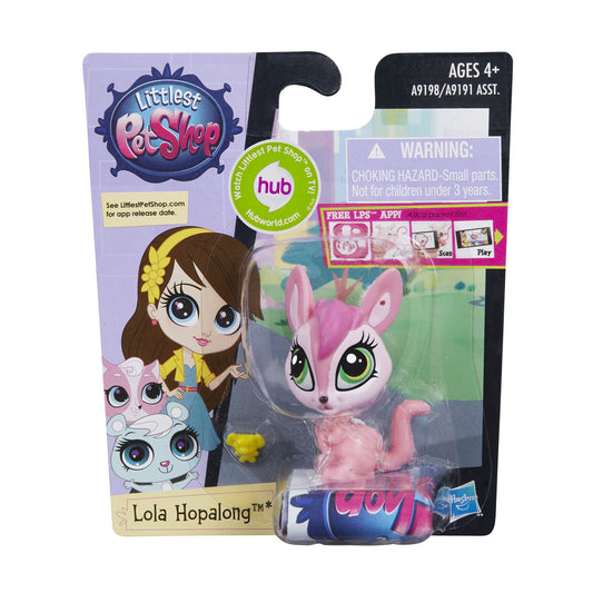 Littlest Pet Shop Lola Hopalong toy figure in packaging with branding and product details.