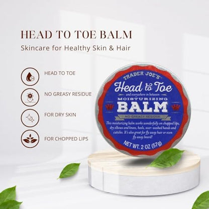 Trader Joe's Head to Toe balm packaging on a white background with product details.