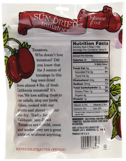 Trader Joe's California Sun-Dried Tomatoes - 3 oz (2 Pack) | Premium Julienne Cut