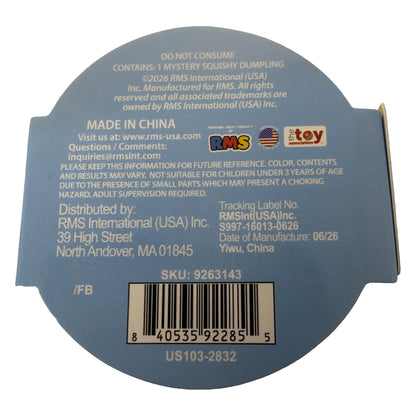 Bottom label of Crazy Fun Gold Rush mini mystery dumpling with UPC and warnings