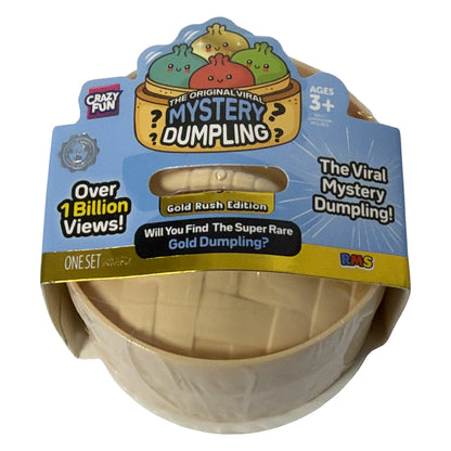 Crazy Fun Gold Rush Edition mini mystery dumpling squishy in steamer basket package, front