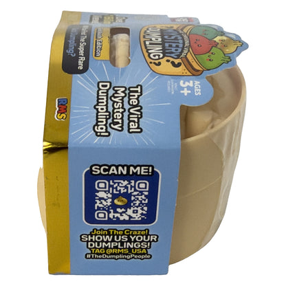 Side of Crazy Fun mystery dumpling package with Scan Me QR code