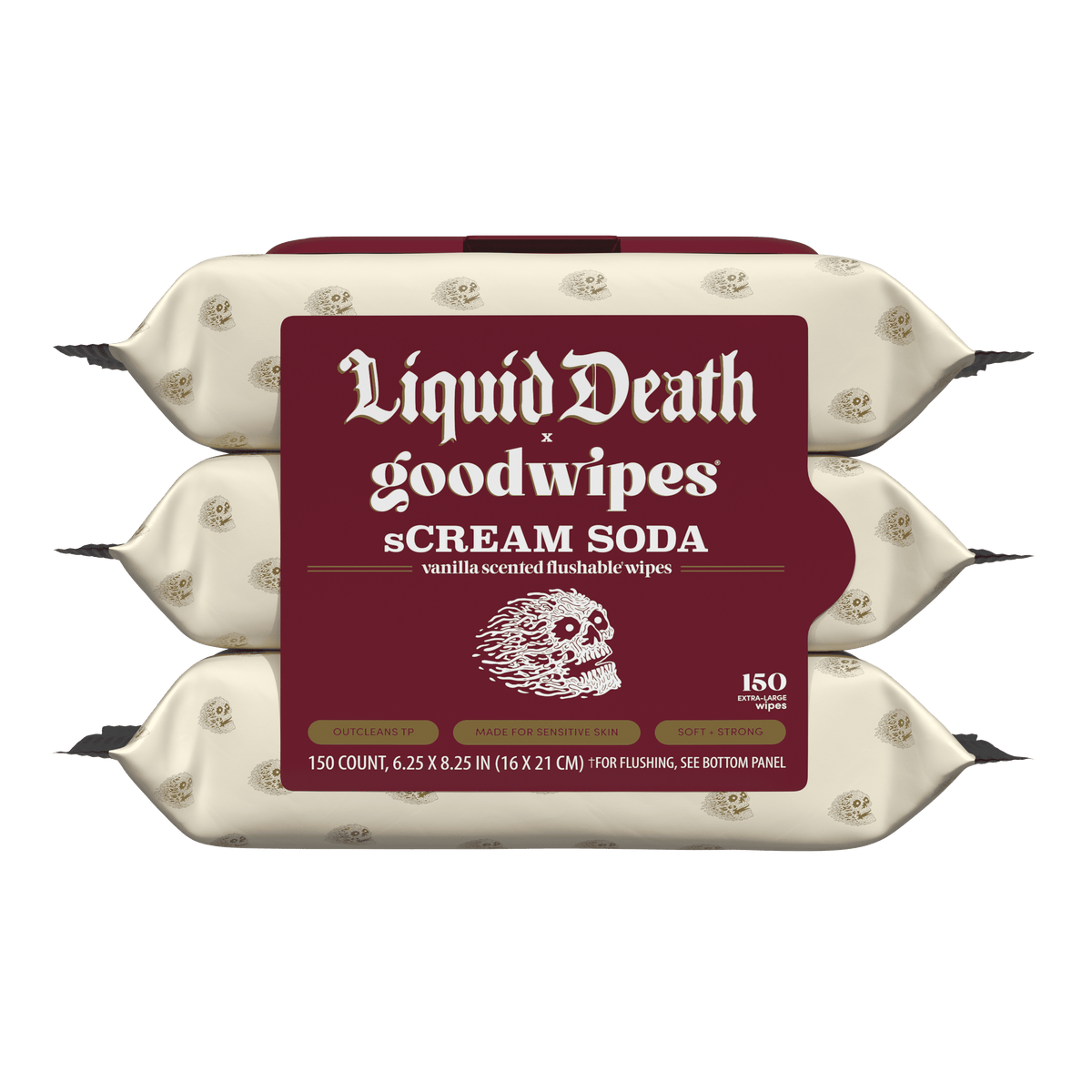 Liquid Death x Goodwipes | sCream Soda | Vanilla Scented Flushable Wipes | 3-Pack