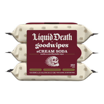 Liquid Death x Goodwipes | sCream Soda | Vanilla Scented Flushable Wipes | 3-Pack