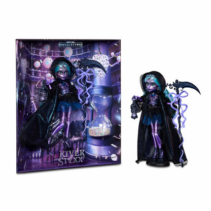 Action figure of River Styxx from The Skulllector with packaging on a white background