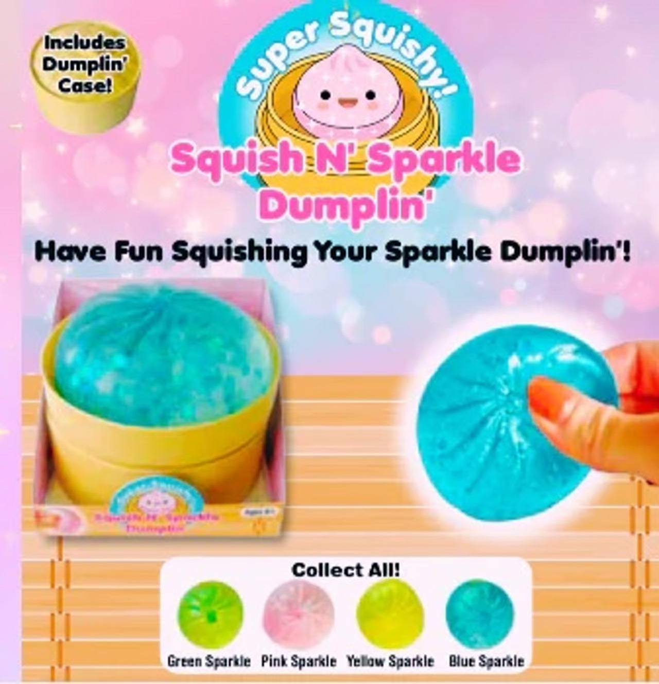 Super Squishy! Mini Squish N' Sparkle Dumpling | Blue Sparkle