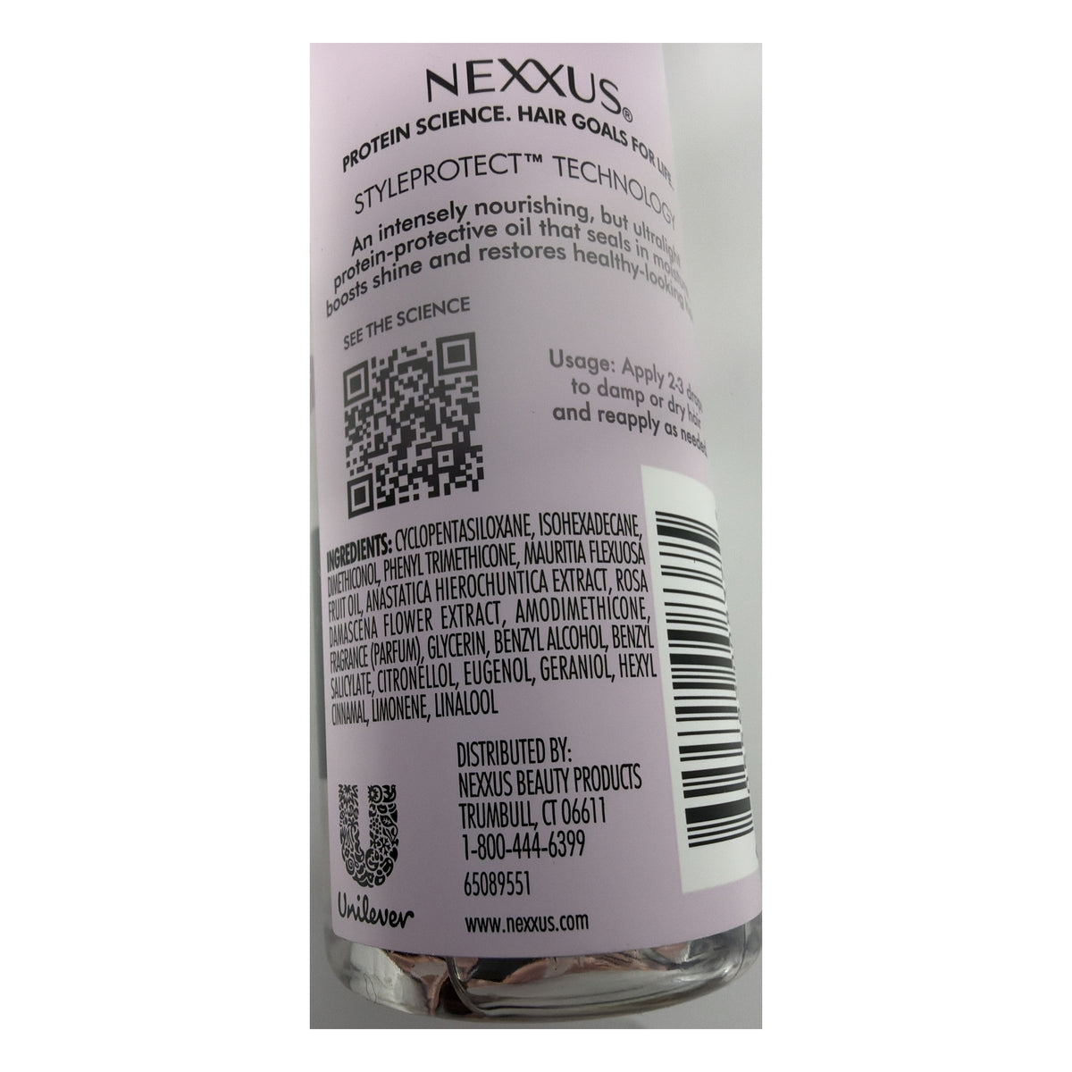 Nexxus Ultra Lightweight Hair Oil ingredients label