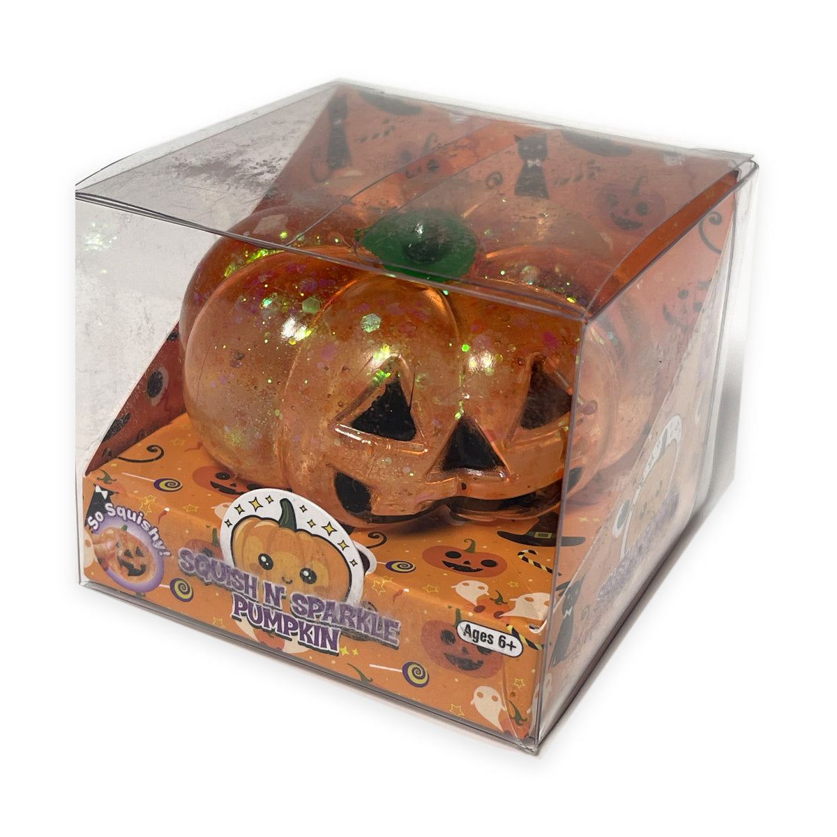 Zorbitz Squish N Sparkle Pumpkin Halloween squishy toy in box