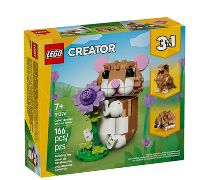 LEGO Creator 3-in-1 Koko the Hamster with a Flower building toy box, set number 311376, featuring a colorful box design with a 3D-rendered hamster model and construction details.