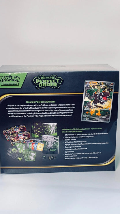 Pokémon trading card game box with cards and branding on a white background